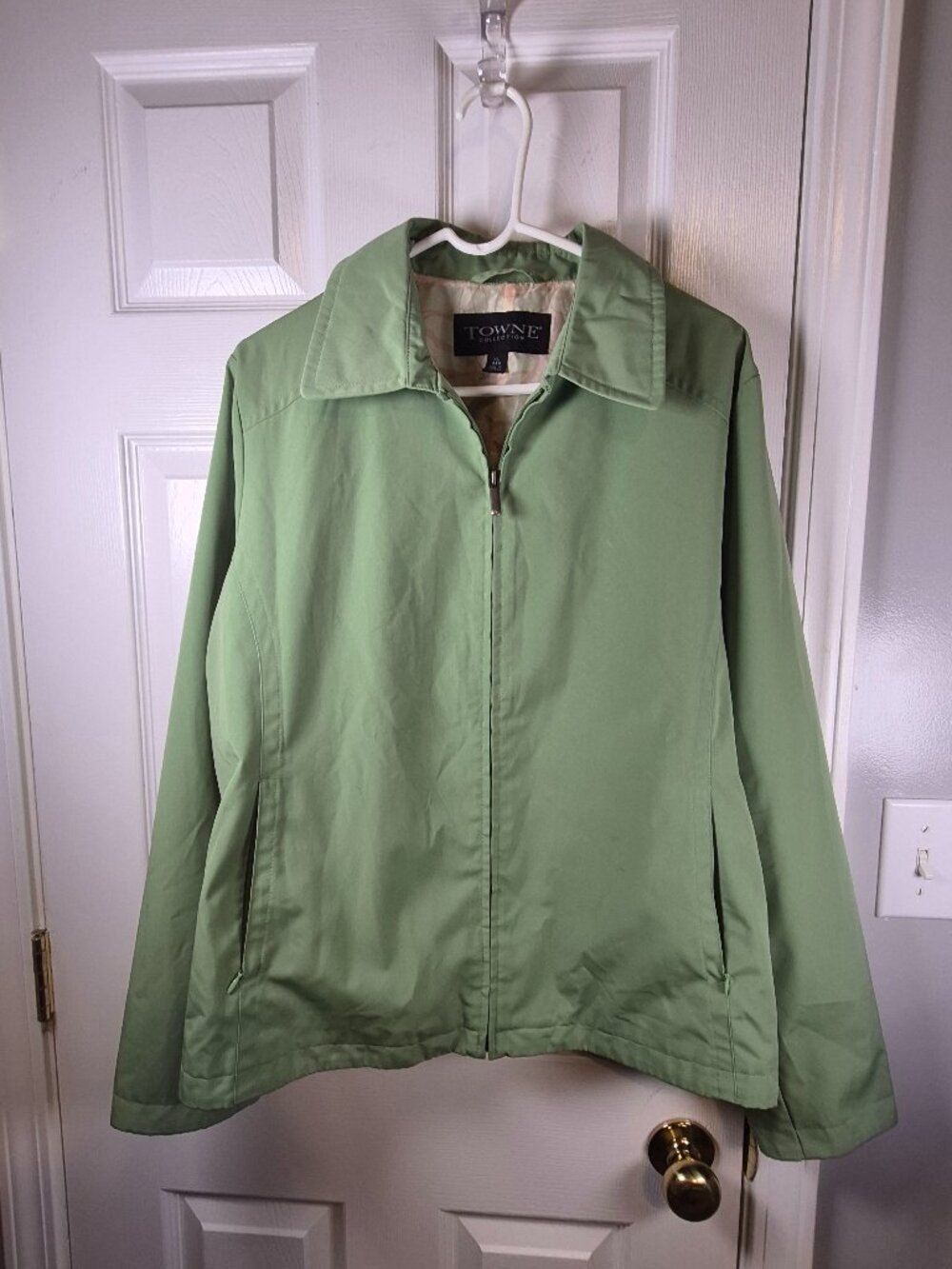Towne Collection Rain Wind Coat Green Apple Water Resistant Jacket XL Pocket Zip